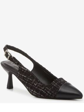 Chinese Laundry Mariella Black Tweed Pointed Toe Slingback Heels